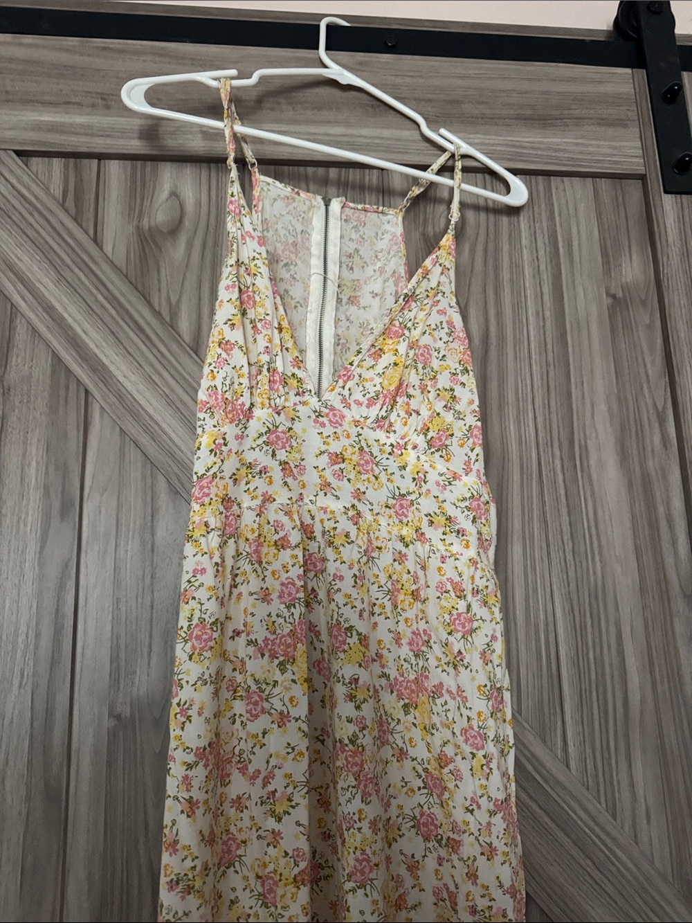 Floral V-Neck Slip Dress in Cream with Pink & Yellow Blooms